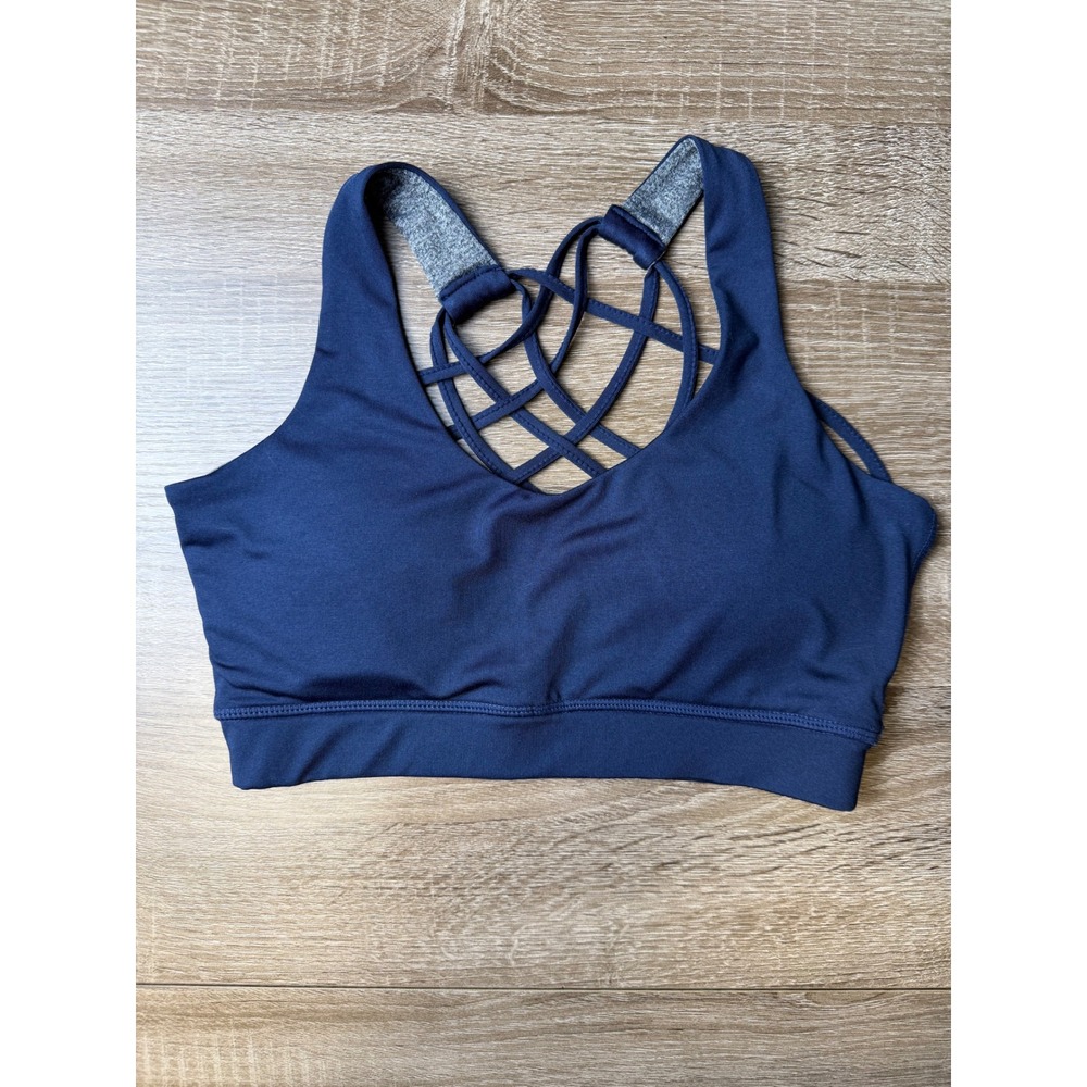 EILYEE Navy Blue Crisscross Strappy Back High Impact Sports Bra Size Small